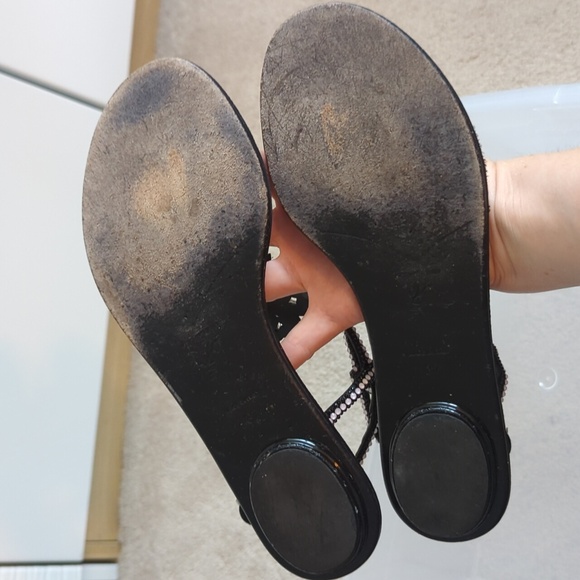 Rene Caovilla Black and Pink Rhinestone Thong Sandals 37 - Picture 6 of 12